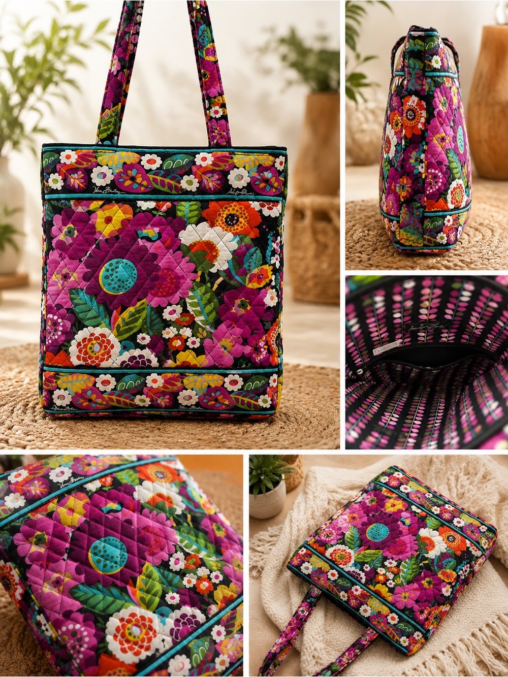 Vera Bradley Quilted Floral Tote Bag with laptop pocket